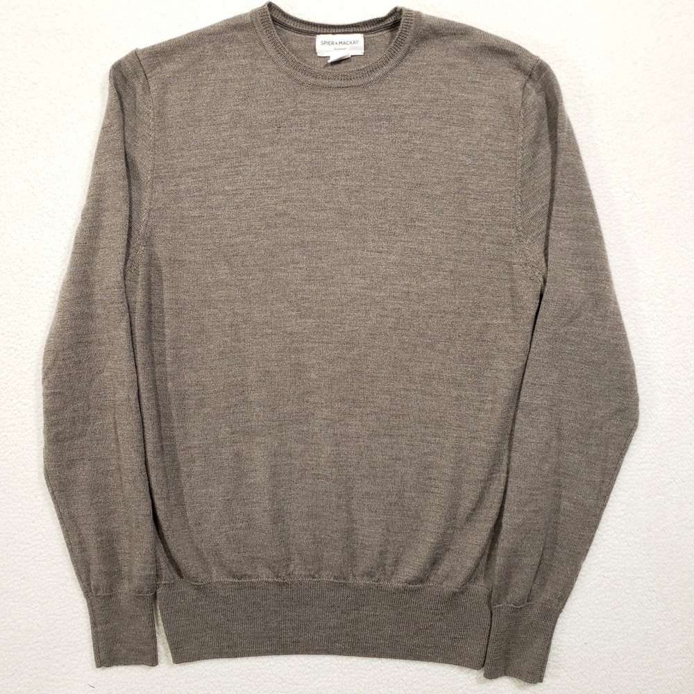 Spier and Mackay Sweater Mens Small Taupe Brown Merino Wool Crewneck‎ Knit